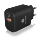 Icybox 2portni USB Quick Charge 3.0 hitri polnilnik, 1xUSB-C, 1xUSB-A